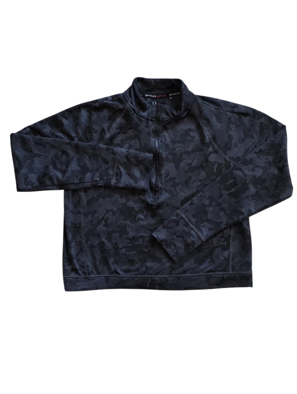 Spyder Medium Black and Gray Camo Quarter Zip Cropped Performance Workout Top